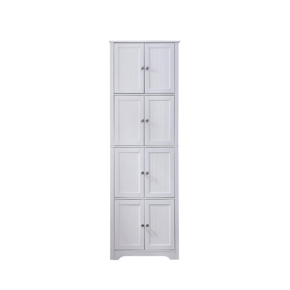 White 68-inch corner storage cabinet with eight doors.
