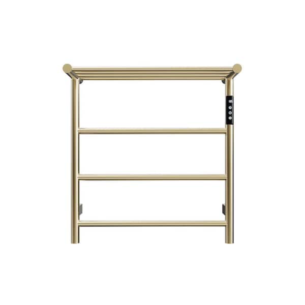 3-Bars Stainless Steel Wall Mounted Electric Towel Warmer Rack with Top Shelf in Gold for Bathroom
