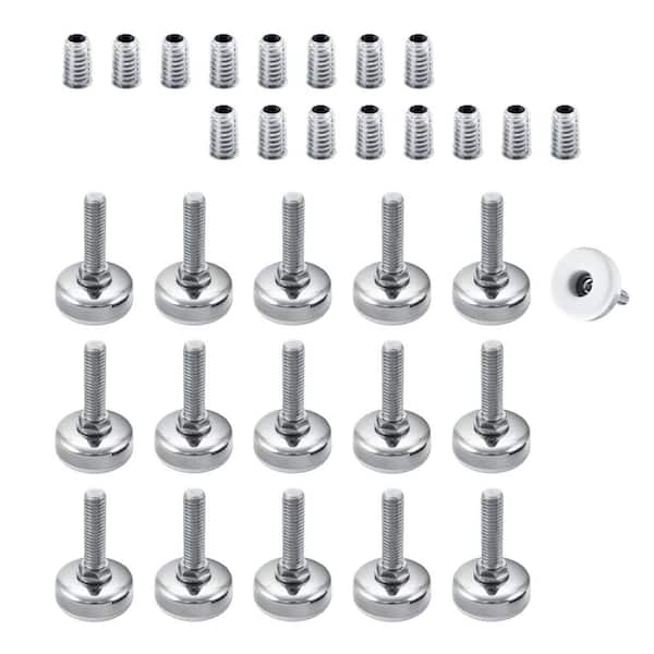 Threaded Leveling Feet, 3/8 in.-16 Threaded Inserts, Heavy Duty Adjustable Furniture Feet w/Large Non-Marring Pads, 16PK