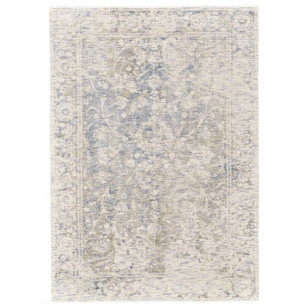 2 ft. x 8 ft. Ivory, Blue Abstract Area Rug
