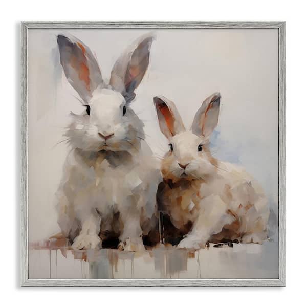 Fluffy Spring Rabbits by Arlington Prints Gray Framed Animal Giclee Art Print 24 in. x 24 in.