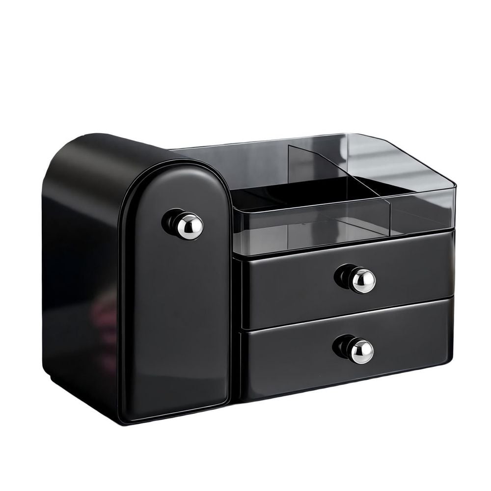Makeup Vanity Organizer with Makeup Brush Holder, Large Skincare Organizers and Bathroom Countertop Organizer in Black