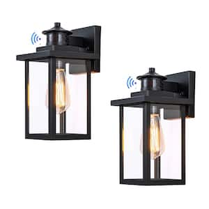 1-Light Black Motion Sensor Dusk To Dawn Outdoor Hardwired Wall Lantern Sconces with No Bulb Included (2-Pack)
