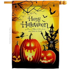 28 in. x 40 in. Halloween Happy Pumpkins House Flag Double-Sided Readable Both Sides Fall Halloween Decorative