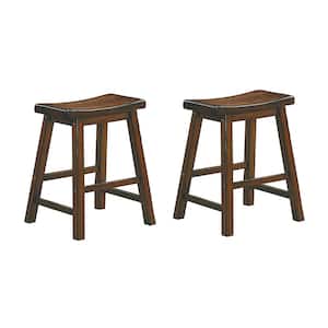 Nisky 17 in. Cherry Finish Solid Wood Dining Stool with Wood Seat (Set of 2)