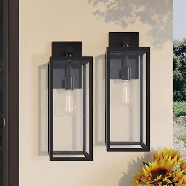 Hukoro Martin 21 in. H 1-Light Matte Black Hardwired Outdoor Wall Lantern Sconce(2-Pack)