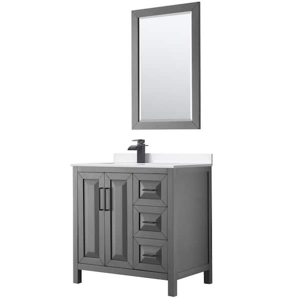 Wyndham Collection Daria 36 in. W x 22 in. D x 35.75 in. H Single Bath Vanity in Dark Gray with White Cultured Marble Top and 24 in. Mirror