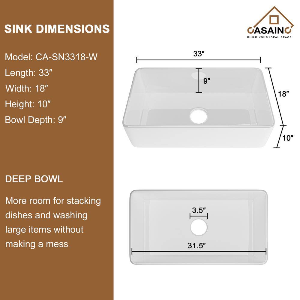 White Fireclay Single Bowl Farmhouse Kitchen Sink with Matte Black Faucet