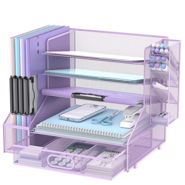 12.9 in. x 15.6 in. Purple Mesh Desk Organizer 5-Tier Paper Letter