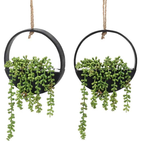 Unbranded 12.2 in. Black Indoor Outdoor Artificial Succulent Plant 2 pcs  Hanging String of Pearls with Pot for Home Decor 59C1124D1979