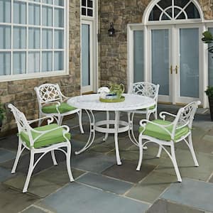 Sanibel White 5-Piece Cast Aluminium Outdoor Dining Set with Green Cushions