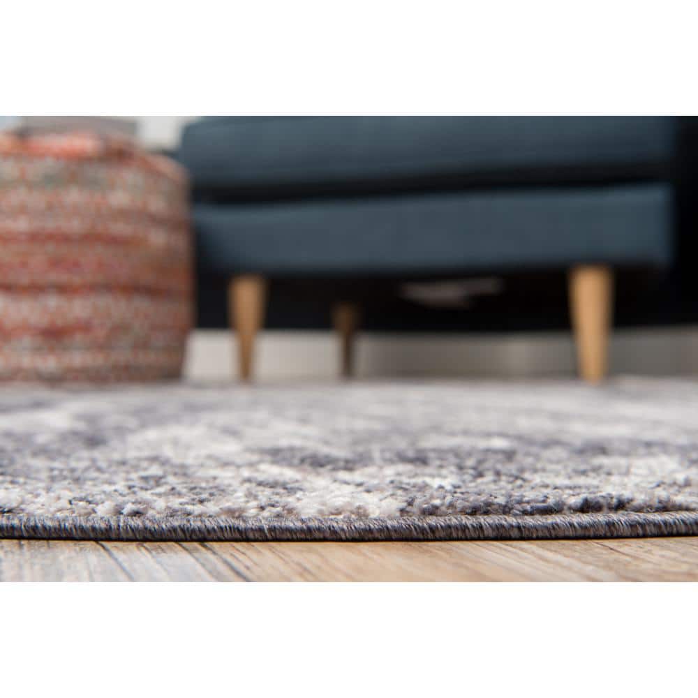 Abstract Gray Round Synthetic Indoor Rug 3'3" Diameter