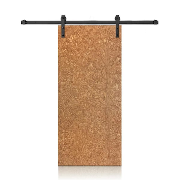 CALHOME 30 in. x 84 in. Walnut Smooth Flush Hollow Core Veneer Composite Interior Sliding Barn Door with Hardware Kit