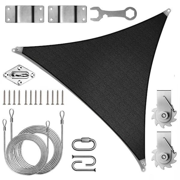 Super Ring 32 ft. x 32 ft. x32ft. Triangle Sun Shade Sail with Winch Kit-Black