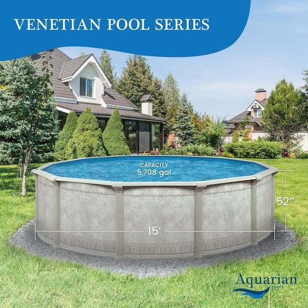 Khaki Venetian 4.3 ft. x 52 in. Round 15 ft. Complete Deep Hard Side Above Ground Swimming Pool Package