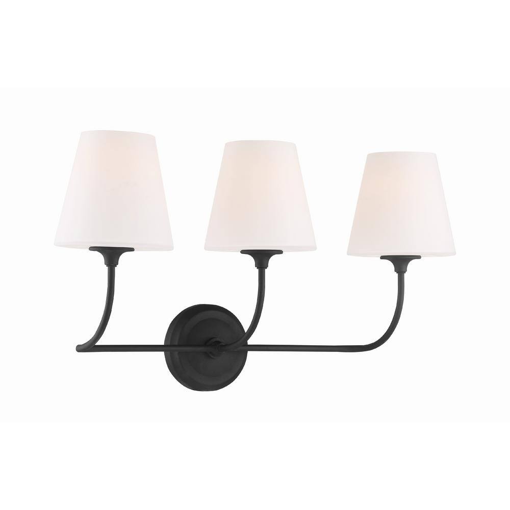 Sylvan Black Forged 3-Light Bathroom Vanity with White Glass Shades