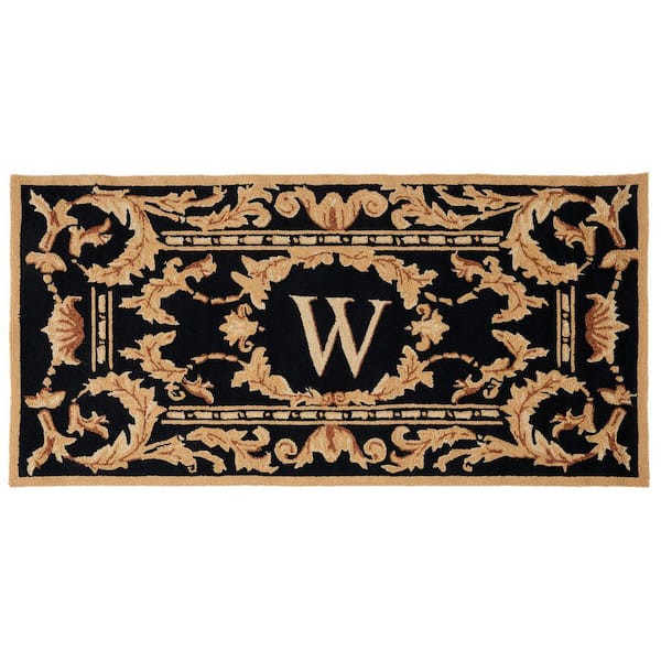 Monogram Black 3 ft. x 6 ft. "W" Ornate Leaf Indoor/Outdoor Area Rug