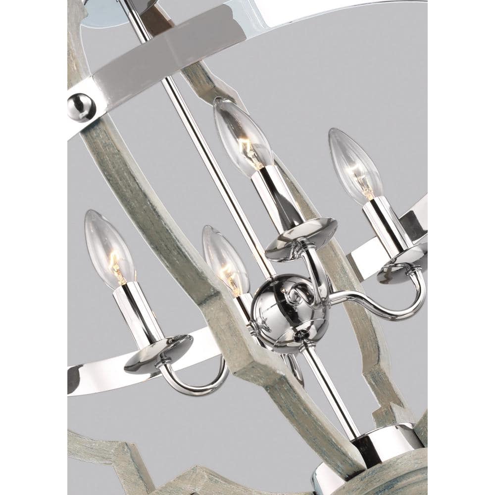 Washed Pine and Chrome 4-Light Farmhouse Island Pendant