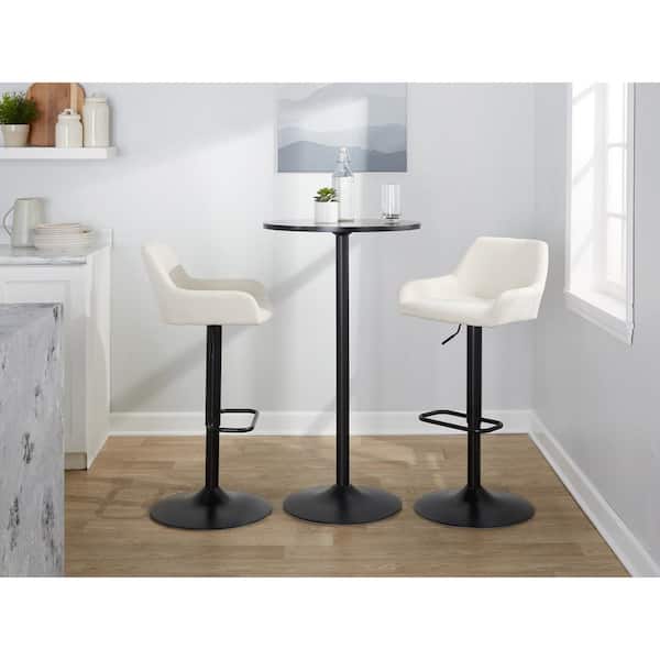 Lumisource Daniella 32.25 in. Cream Fabric and Black Metal Adjustable Bar Stool (Set of 2)