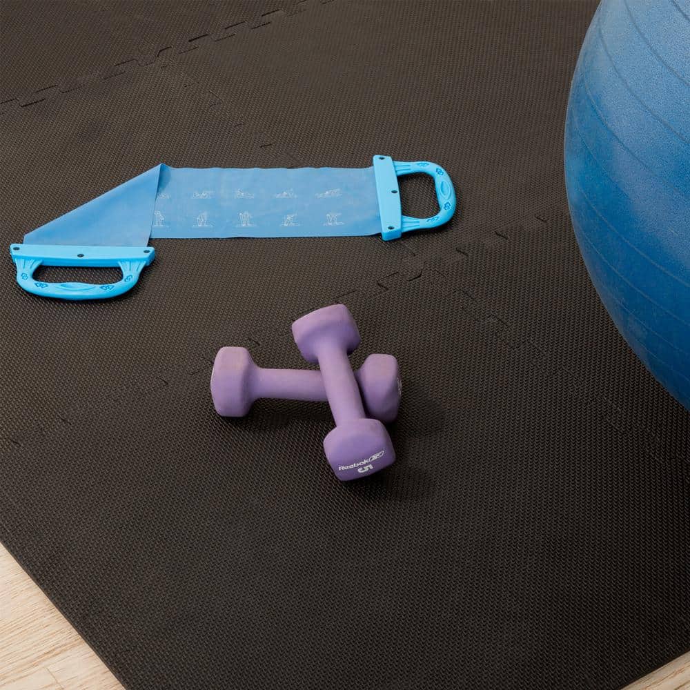 Black Interlocking EVA Foam Gym Floor Tiles, 24" x 24"