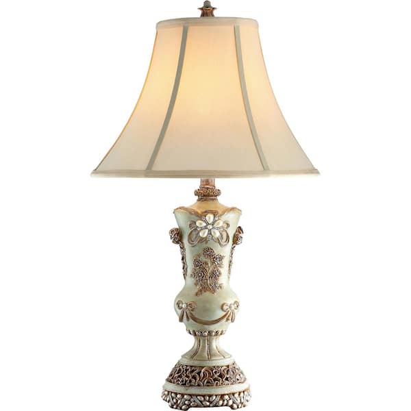 ORE International 28 in. H White Vintage Rose Table Lamp