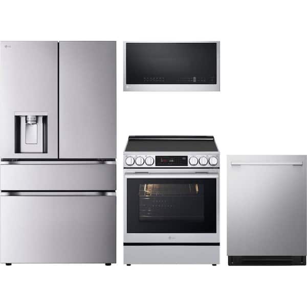 29 cu. ft. Standard Depth French Door Mini Craft Ice Refrigerator with 5 Burner Range and 1-Hour Wash Dry Dishwasher