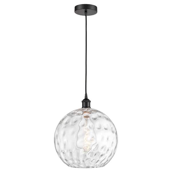 Athens Water Glass 60-Watt 1-Light Matte Black Standard Mini Pendant Light with Clear Glass Shade, No Bulbs Included