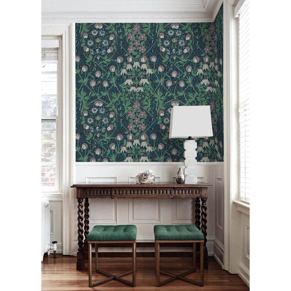 Deep Ocean and Purple Haze Floral Vinyl Peel and Stick Wallpaper