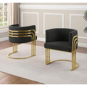 Cora Black Teddy Fabric Side Chair Set of 2 With Gold Chrome Base