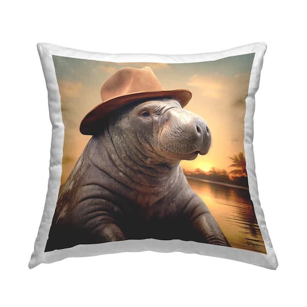 Stupell Industries Manatee at Sunset Orange Print Polyester 18 in. x 18 in. Throw Pillow