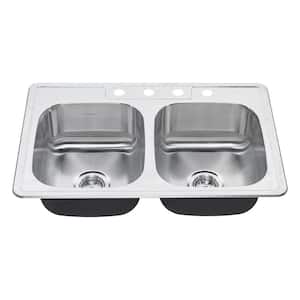 Colony Pro Drop-In Stainless Steel 32.36 in. 4-Hole Double Bowl Kitchen Sink Kit