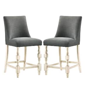 Ivory and Gray Fabric Turned Legs Counter Height Dining Chair (Set of 2)