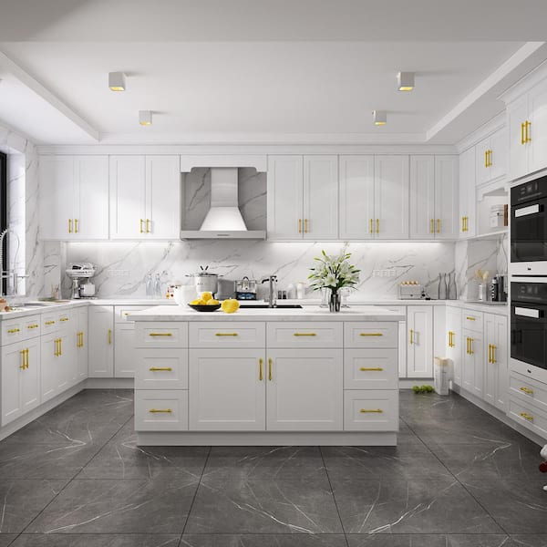 Newport Shaker White Ready to Assemble Wall Cabinet with 2-Doors 3-Shelves (30 in. W x 36 in. H x 12 in. D)