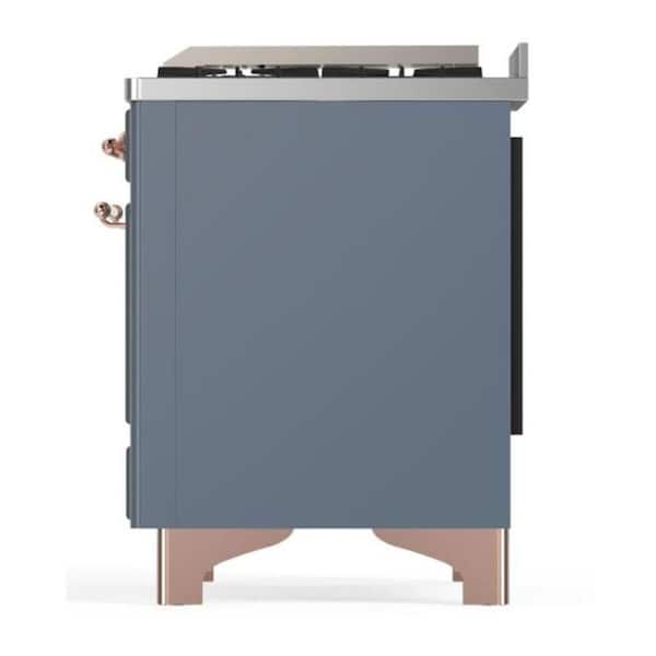 Majestic II 36 in. Single Oven Dual Fuel Range with 6 Sealed Burners, Glass Door, Copper Trim in Blue Grey