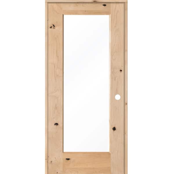 Krosswood Doors 32 in. x 80 in. Rustic Knotty Alder 1-Lite with Solid Core Left-Hand Wood Single Prehung Interior Door