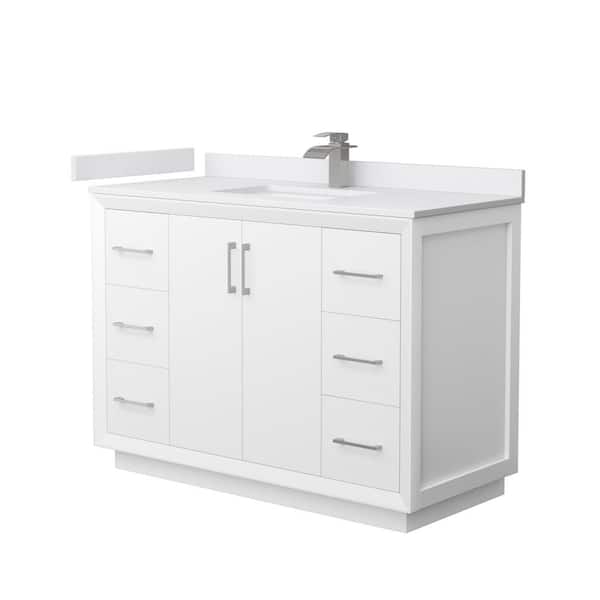 Wyndham Collection Strada 48 in. W x 22 in. D x 35 in. H Single Bath Vanity in White with White Cultured Marble Top