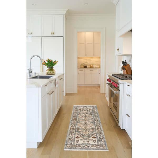 Pardis Blue Taupe 2 ft. x 6 ft. Center medallion Traditional Runner Area Rug