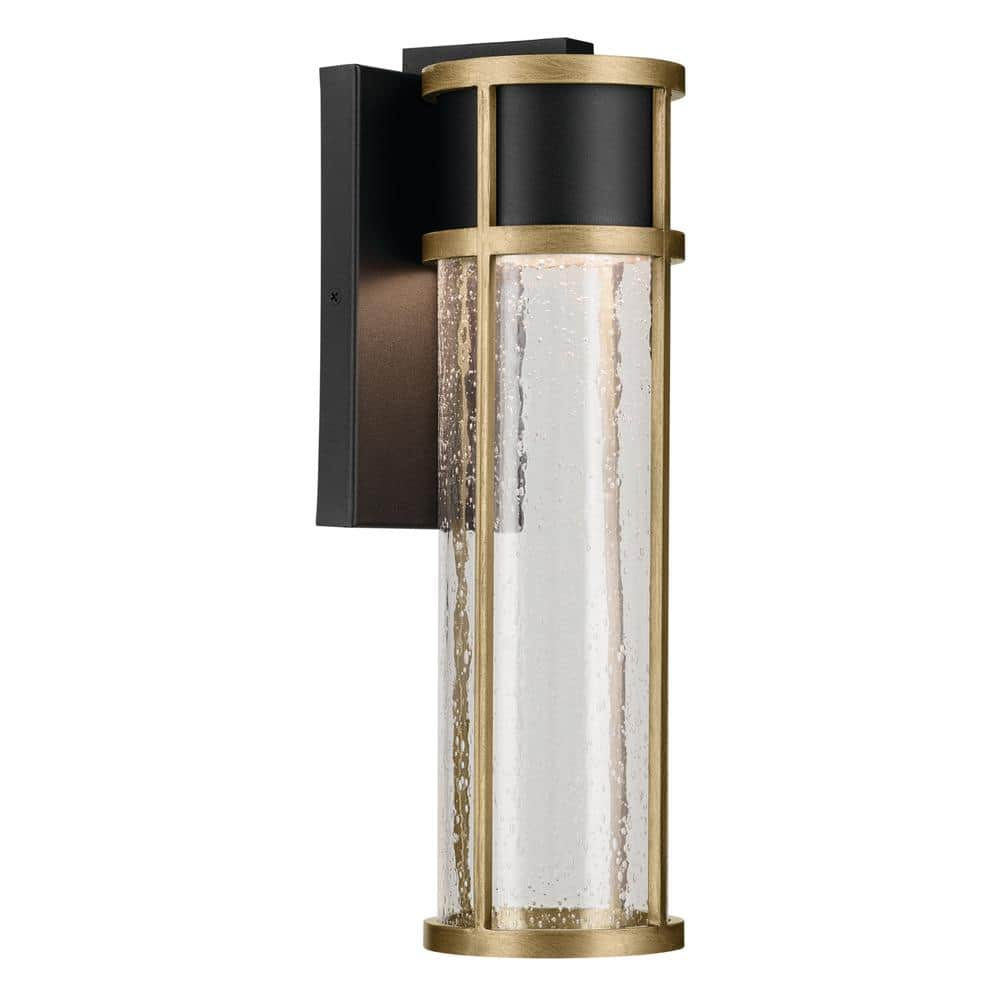 KICHLER Camillo 15.75 in. 1-Light Textured Black and Brass Modern Outdoor Hardwired Wall Lantern Sconce with Integrated LED