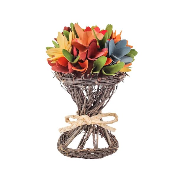 National Tree Company 9 in. Artificial Floral Arrangements Spring Multi Color Assorted Flower Bunch-Color- Multi