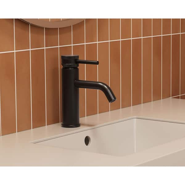 ANGELSEY Single Hole Single Handle Bathroom Faucet with Pop-up Drain in Matte Black