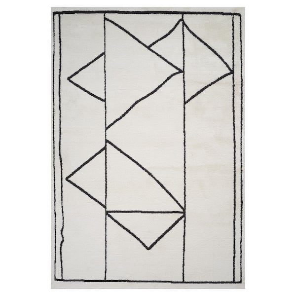 Monotone 2 x 3 Ivory Moraccan Pattern Area Rug for High Traffic Living Room Dining Room Bedroom