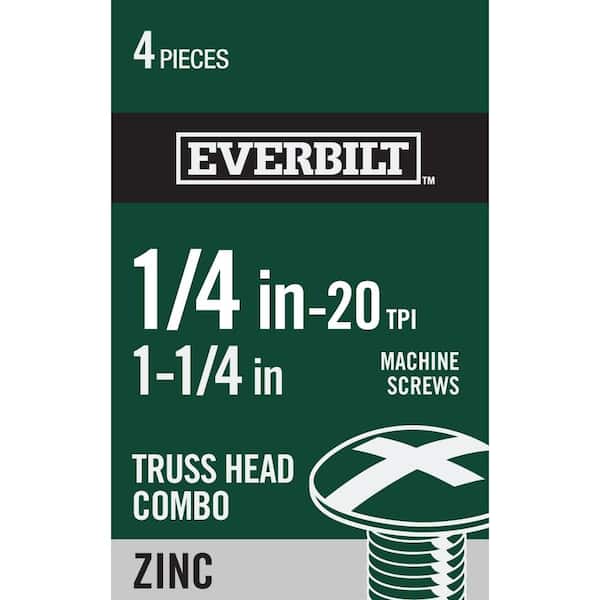 Everbilt 1/4 in.-20 x 1-1/4 in. Zinc Plated Combo Truss Head Machine Screw (4-Pack)
