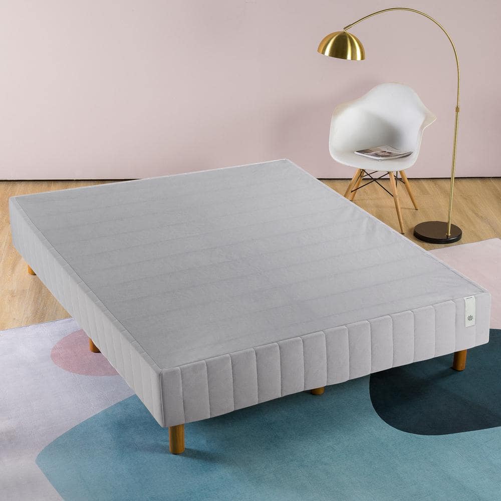 Slate Grey Twin Upholstered Metal Frame Mattress Foundation