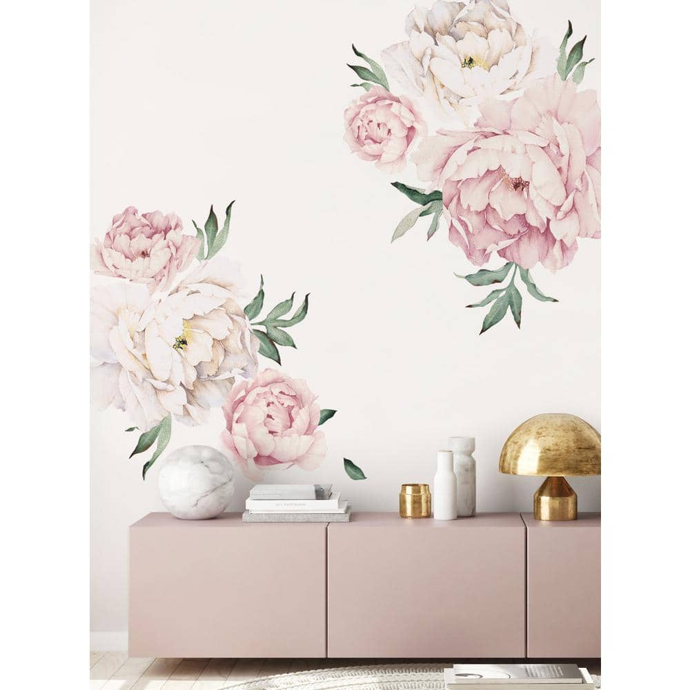SALE 51 x 72 Pink Blush White Peonies Peony Wall Decal Sticker