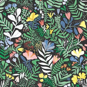 Brittsommar Black Woodland Floral Wallpaper Sample
