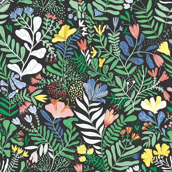 A-Street Prints Brittsommar Black Woodland Floral Wallpaper Sample