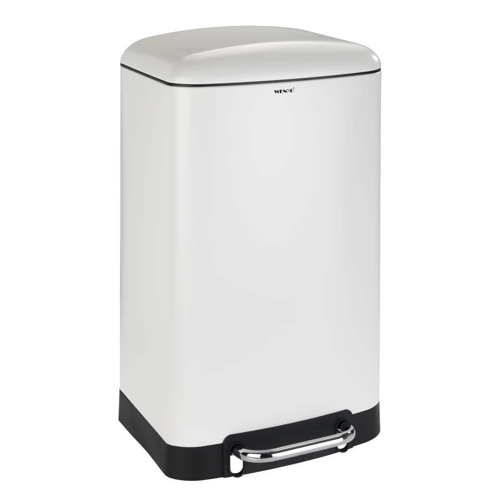 Wenko Studio 3.2 Gal. White Powder-coated Steel Easy Close Pedal Bin 