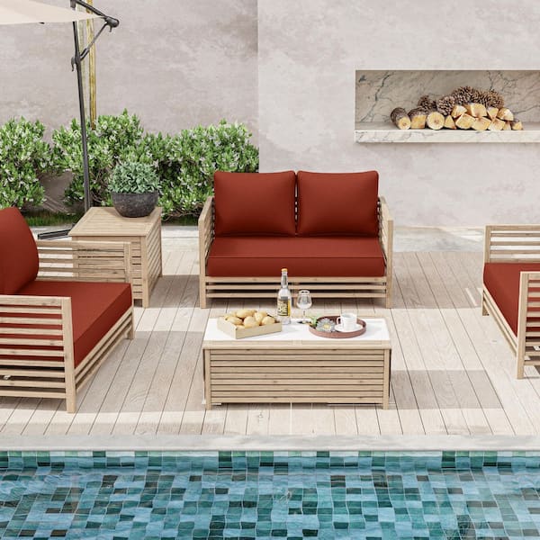 46 in. x 26 in. Outdoor Patio Replacement Loveseat Cushion Set with Backrest Terra Red