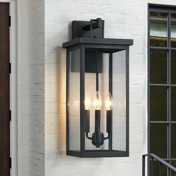 TRUE FINE Trevot 3-Light 22.5 in. Large Black Outdoor Wall Lantern Sconce