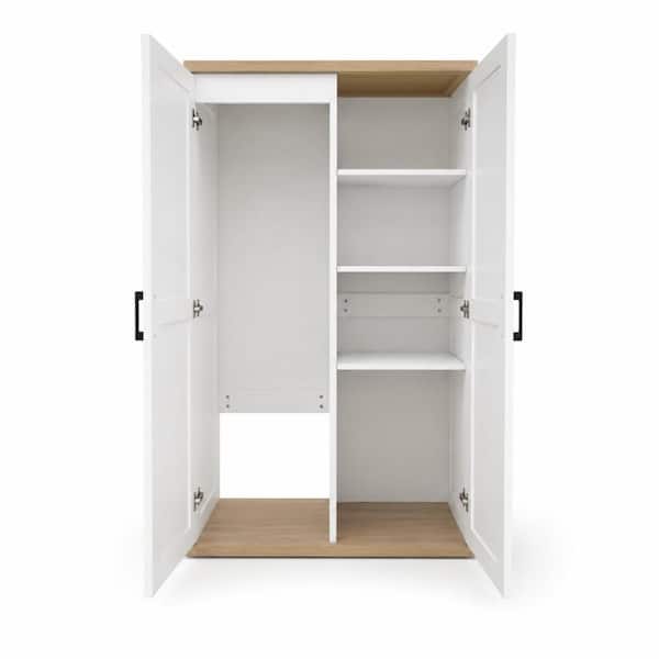 Wooden 55 in. Tall Storage Cabinet with 2 Doors ＆ Adjustable Shelf, Vacuum Storage Cabinet, Broom Closet Storage Cabinet